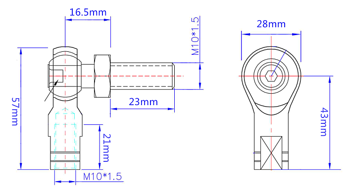 M10 Stud M10 X 1.5 Threaded Ball Joint For Industrial Machinery IATF16949 Противоположные конструкции
