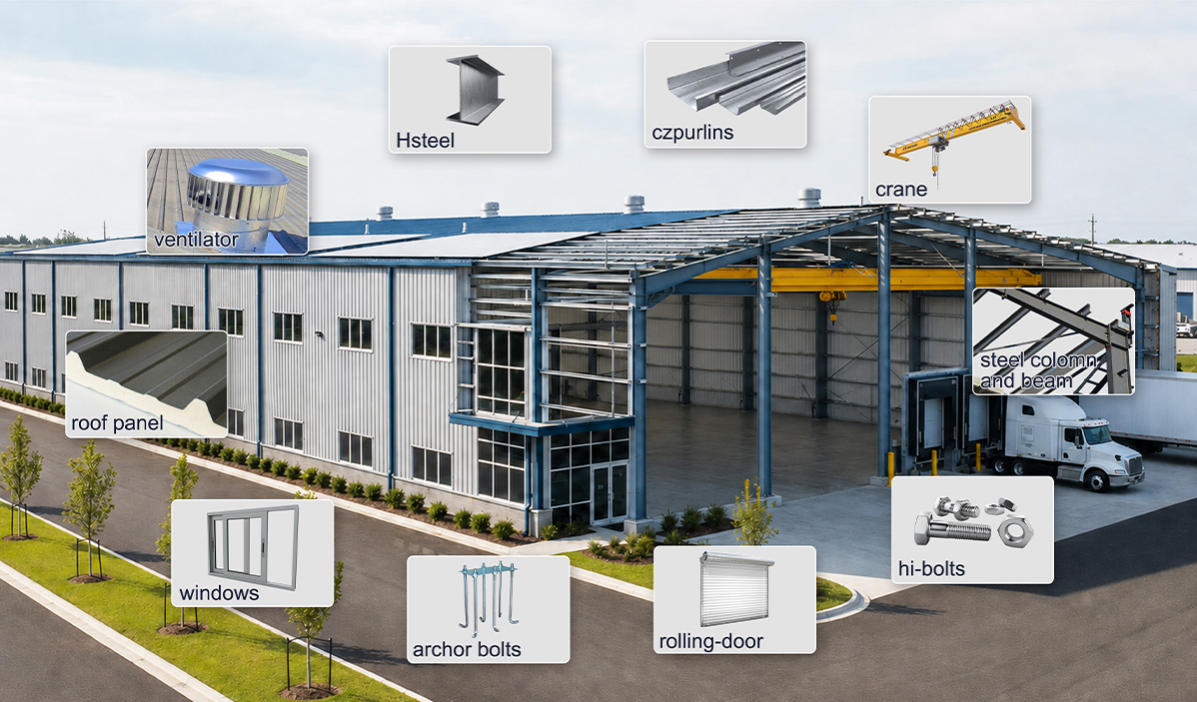 Prefabricated Steel Frame Office Building Metal Frame Structure High Strength Anti Rust