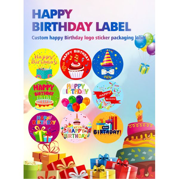 Watercolor Happy Birthday Stickers Perforated For Kids Party Decoration