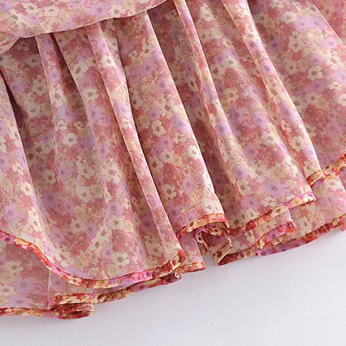 French Sweat Floral Lace Up Suspender Dress Slimming Sexy Backless Short Skirt