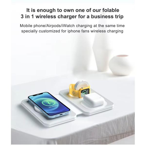 3 in 1 Wireless Charger Station for Mobile Phone , Foldable 15W Magnetic Charger 2024