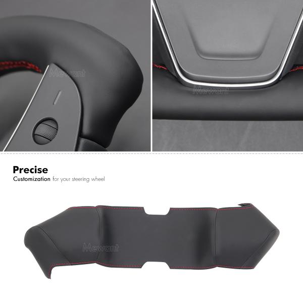 Custom Hand Stitching Black Smooth Leather Steering Wheel Cover for Tesla Model S X 2021 2022 2023