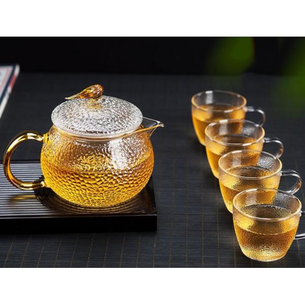 High Temperature Resistant Borosilicate Glass Teapot , Glass Filter Flower Teapot Set