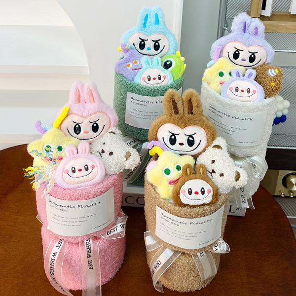 Día de San Valentín muñeca de peluche Labubu Bouquet muñeca regalo para novia y mejor amigo regalo de cumpleaños al por mayor de floristería