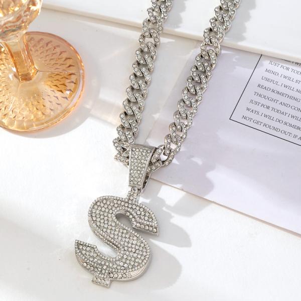 Fashion Hip Hop Big Dollar Sign Pendant Necklace Hiphop 11mm Cuban Link Chain Necklaces For Women Men Jewelry Party Gifts