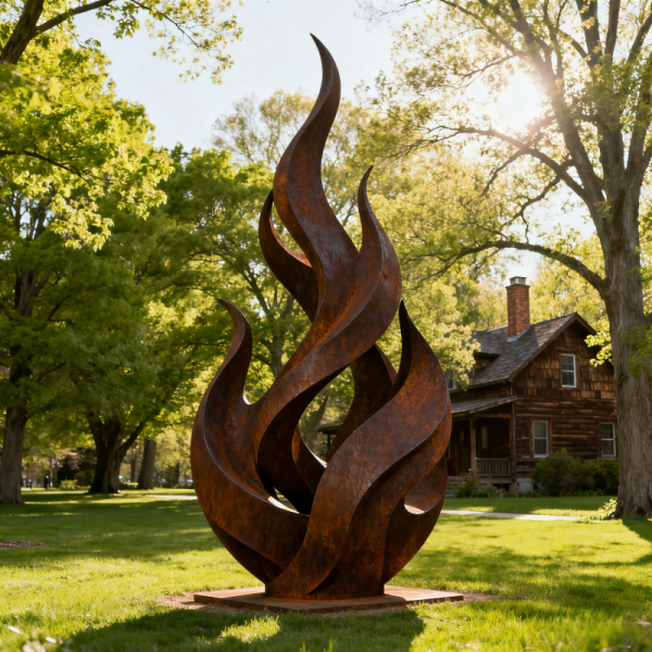 Flame Corten Steel Sculpture Natural Rusted Metal Sculpture For Outdoor Space Decor