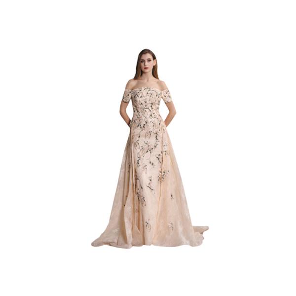 Summer Flower Maxi Ladies Evening Dresses Off Shoulder Type Custom Size