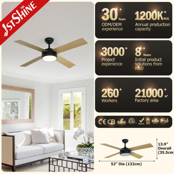 Ventilador de teto interno de 52 polegadas com motor de corrente contínua leve Amart controle