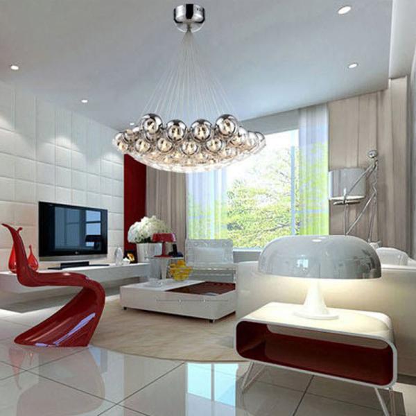 Modern Chrome Glass Balls LED Pendant Chandelier Light For Living Dining Study Room