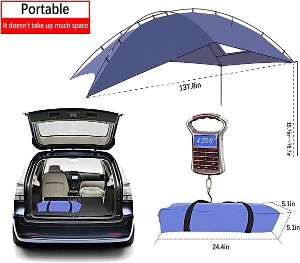 Waterproof Car Awning Sun Shelter, Portable Auto Canopy Camper Trailer Sun Shade for Camping, SUV, Outdoor, Beach Army