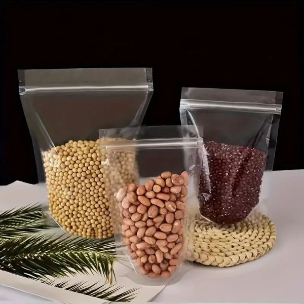 2025 New Arrival Transparent Flat Bottom Zipper Top Plastic Packaging Bag Clear Food Healthy Bags