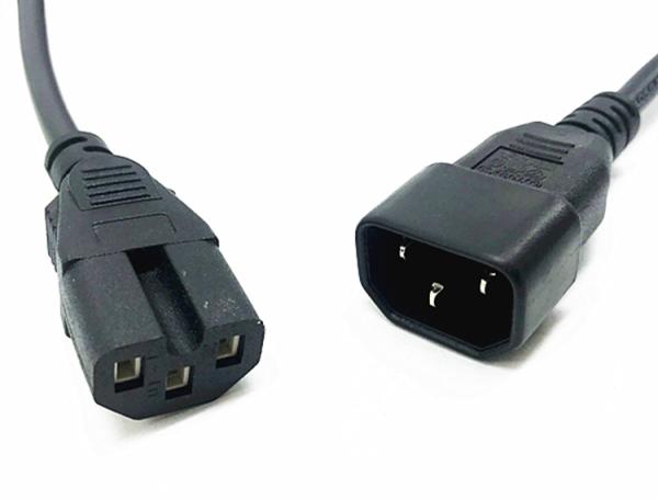 High quality 3pin C14 exchange to C15  black extension power cord 0.5m-10m copper power extension cable