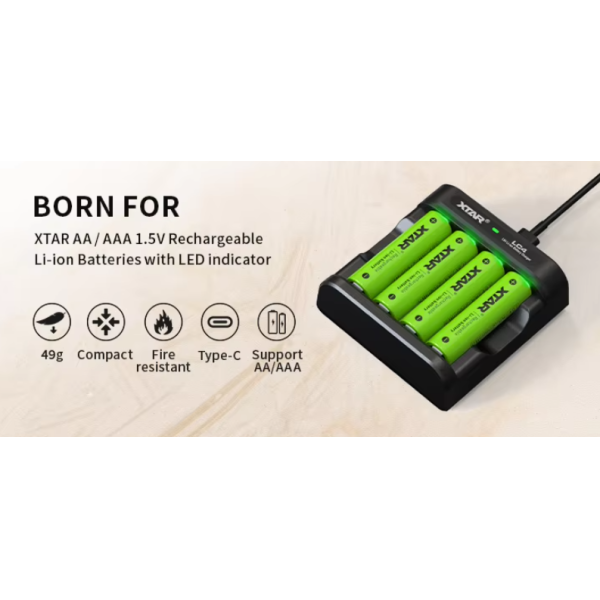 XTAR LC4 AA Battery Charger 4 Port USB C AAA Alkaline Battery Charger