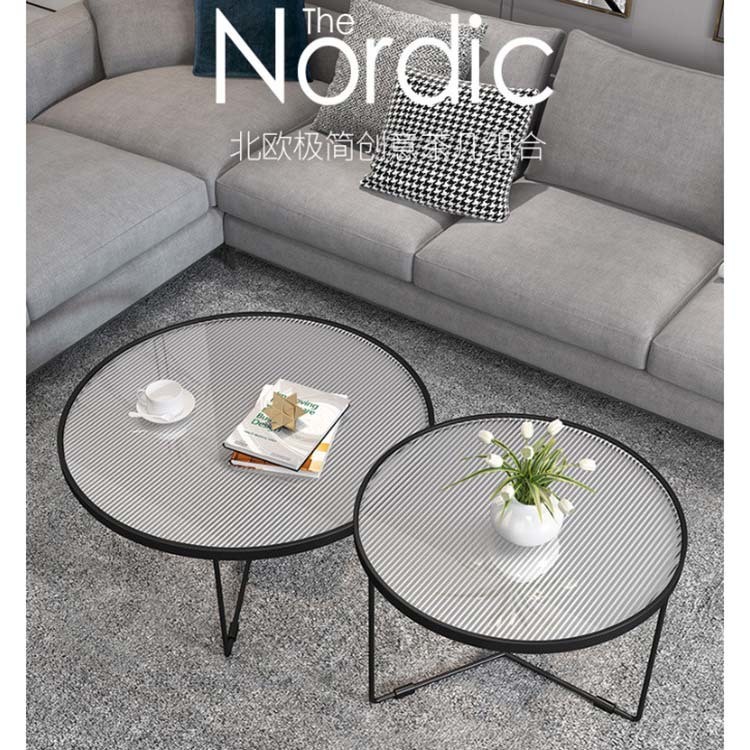 PU Leather Cover Glass Coffee Table Modern Center Table for Living Room