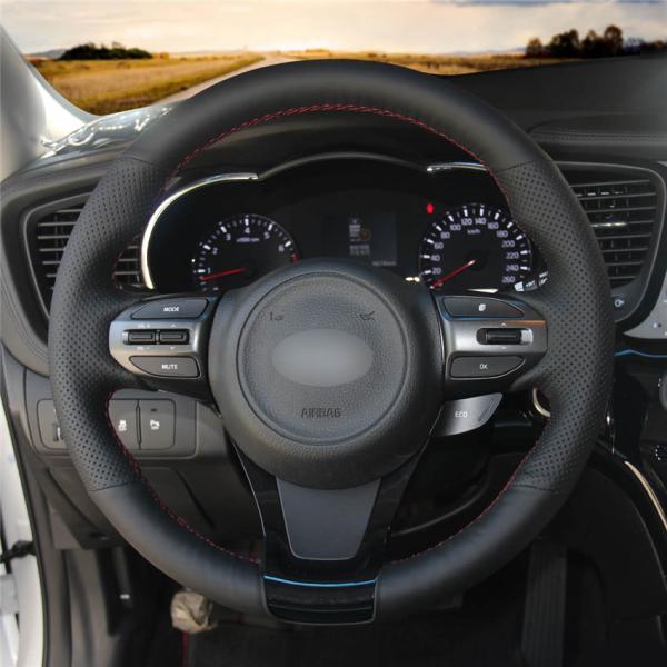 Kia Optima K5 2011-2019 Hand Stitched Personalized Black Leather Steering Wheel Cover
