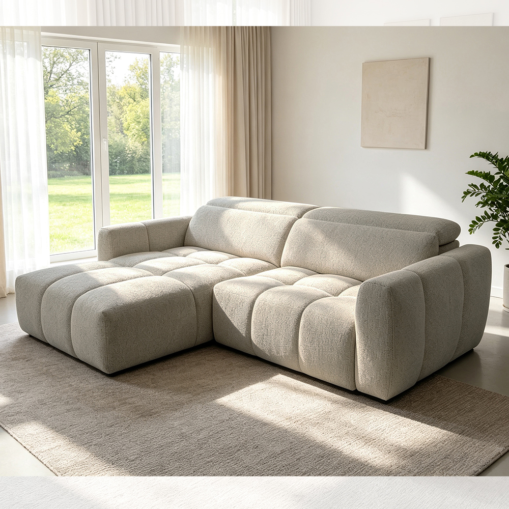 Sectional Sofa with Power Pull-out Bed and Adjustable Headrest, Light Gray Fabric