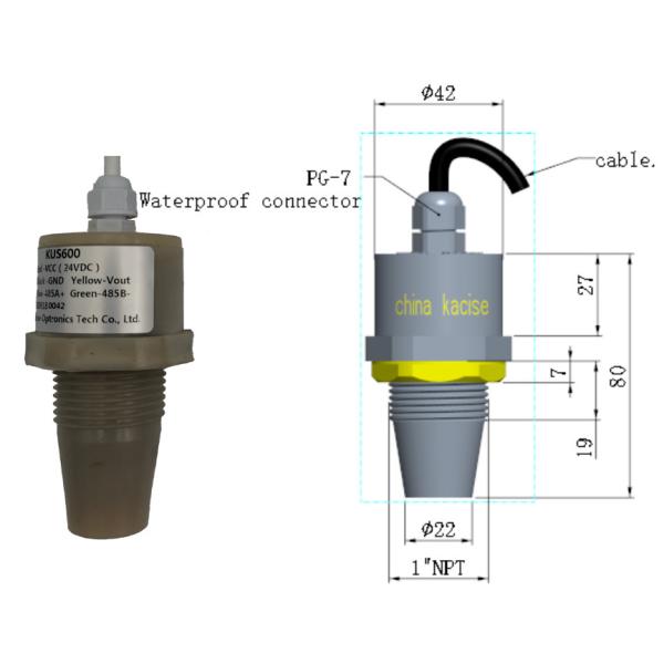 KUS600 Ultrasonic Water Level Sensor with 3.3V Low Power RS485 Output and IP68 Waterproof Design