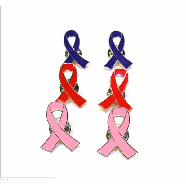 Custom Crossed Pink Ribbon Enamel Pin Breast Cancer Awareness Metal Craft Early Detection Saves Lives