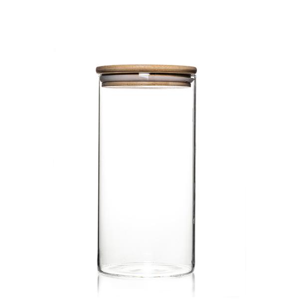 Custom Design Jar Food Storage Canister Transparent Borosilicate Glass With Bamboo Cover