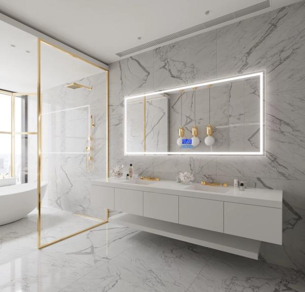 Premium Slim Framed LED Bathroom Mirror Anti Fog With Frosted Light Border