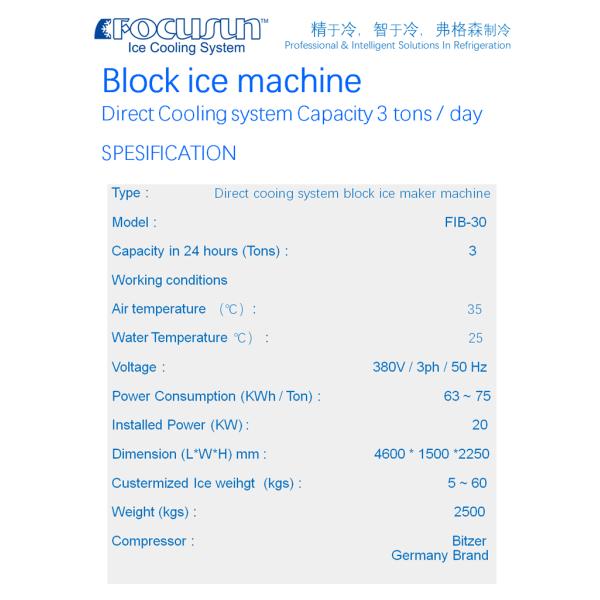 2500 KG Industrial Block Ice Maker Machine with 3P/220V-440V/50Hz/60Hz Power Supply