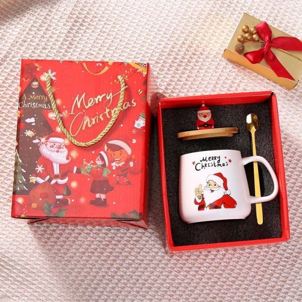 Christmas Gift Ceramic Mugs with Spoon 400ml Reusable Porcelain Coffee Cup Decoration