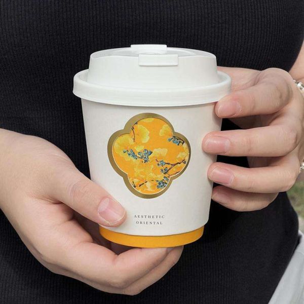Chinese Style Rotating Hollowed-out Matte Gold Foil Stamping Double Wall Paper Coffee Cups