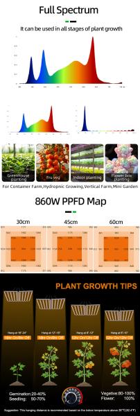 2 canais de espectro completo 4 * 4ft LED Grow Light 900W 5 anos de garantia Luz UV para plantas em crescimento