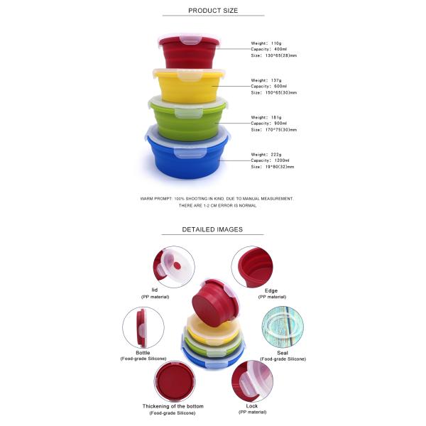 Коробка бенто силикона OEM Microwavable складная с воздухонепроницаемой крышкой