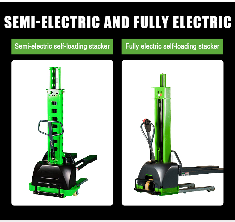1000kg 1.6m Self Loading Electric Stacker Portable Pallet Lifter
