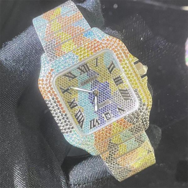 26Carats dois Tone Diamond Watch Santos VVS1 Diamond Stainless Steel Watch VS1