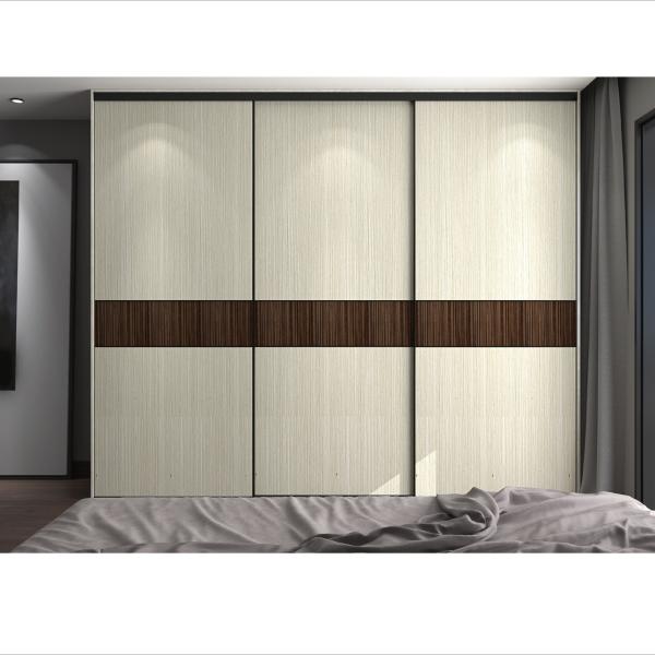 White Beige Melamine Sliding Door Wardrobe Closet Organizer Living Room Cabinet