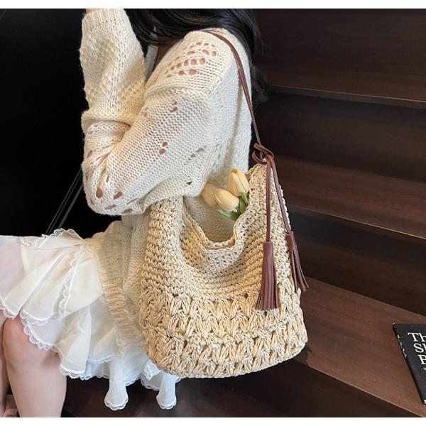 Crochet Tote Bags Summer Beach Bag For Women Vacation Mesh Knit Bag Hippie Bag Woven Knitted Shopping Bag Small Yarn Crochet Storage Bag