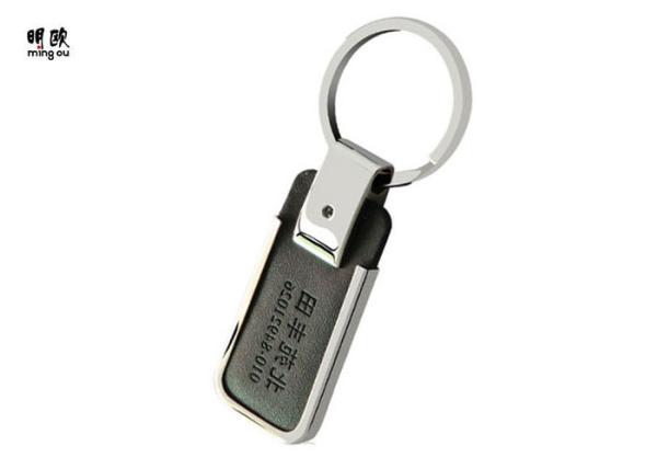 Square Hot Press PU Key Chain Rings Leather , Custom Logo Leather Strap Keychain