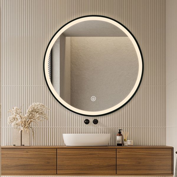 Minimalist Black Circular LED Framed Mirror Decorative Large Backlit Vanity Mirrors