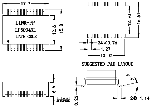 Трансформатор гигабита S558-5999-AR-F, Lan 1000Base-T Xfrmr 24Pins SMT LP5004NL