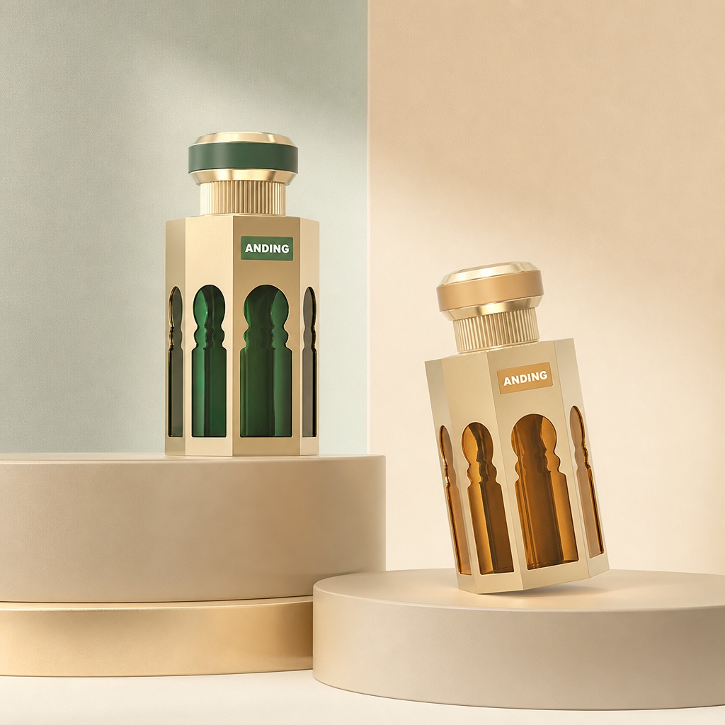 100ml Glass Perfume Bottle Unique Hexagon Zamac Magnet Cap Empty Spray Crimp Neck