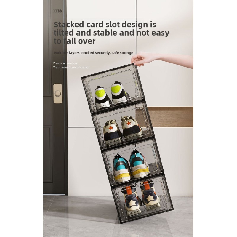 Hot Selling Household Transparent Plastic Magnetic Stackable Shoe Storage Organizer Cabinet Dustproof Shoe Box