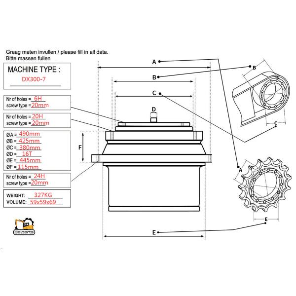 Шестерня уменьшения K1012069 перемещения коробки передач DX300 перемещения экскаватора Belparts