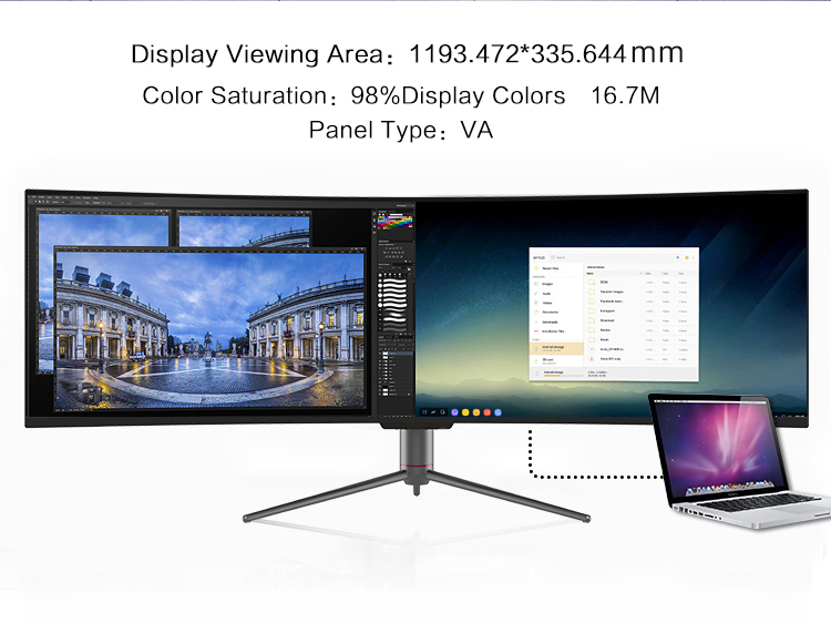 49 Inch 120Hz Gaming Desktop Monitor Frameless Curved Widescreen