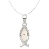 Quilate en los quilates Sterling Silver Polished Finish Enameled con el colgante del encanto de los pescados de Ichthus de la semilla de mostaza