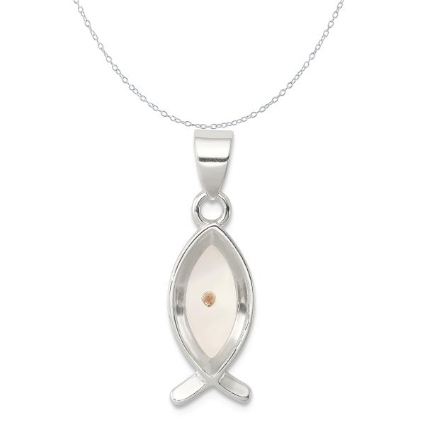 Carat in Karats Sterling Silver Polished Finish Enameled With Mustard Seed Ichthus Fish Charm Pendant