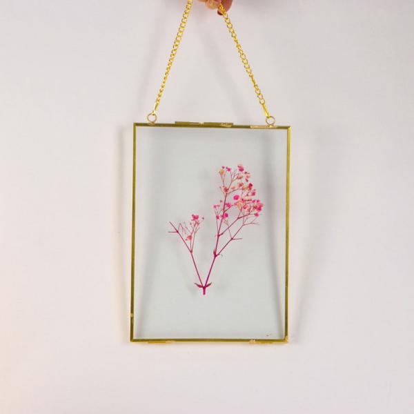 Gold copper quadrilateral metal photo frame glass artifact Dried flower clip Botanical specimen clip