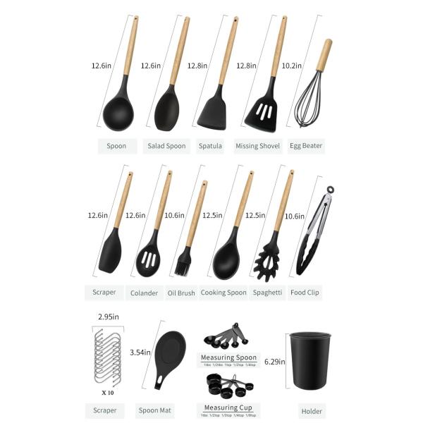 24 Pieces Non-Stick Wooden Handle Silicone Kitchen Gadget Set with Customized Options