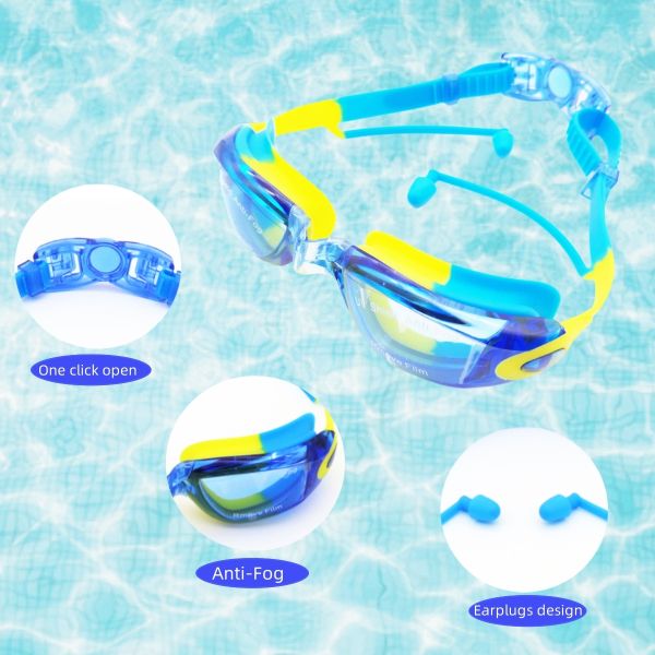 Blue Lens Kids Swim Goggles Outdoor Swimming Goggles With  PC Frame