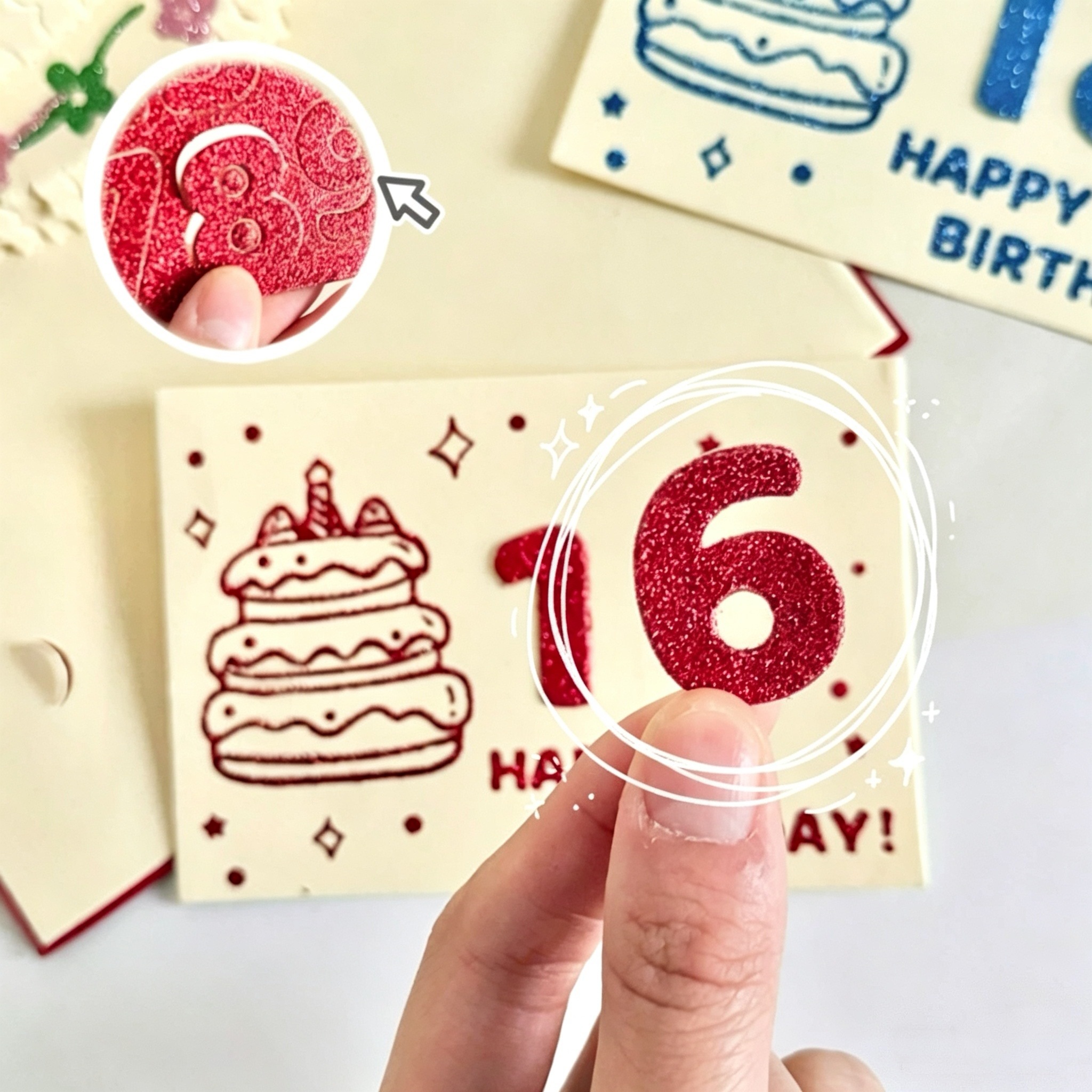 3D Birthday Cake Pop Up Greeting Card With DIY Glitter Numbers