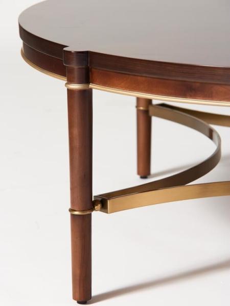 Walnut veneer top with brass metal tube round side table/end table/coffee table for 5-star hotel bedroom