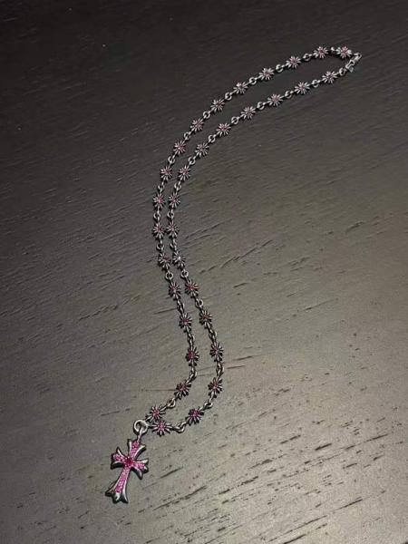 925 Sterling Silver Cross Pendant Necklace with Red Zirconia and 55cm Length