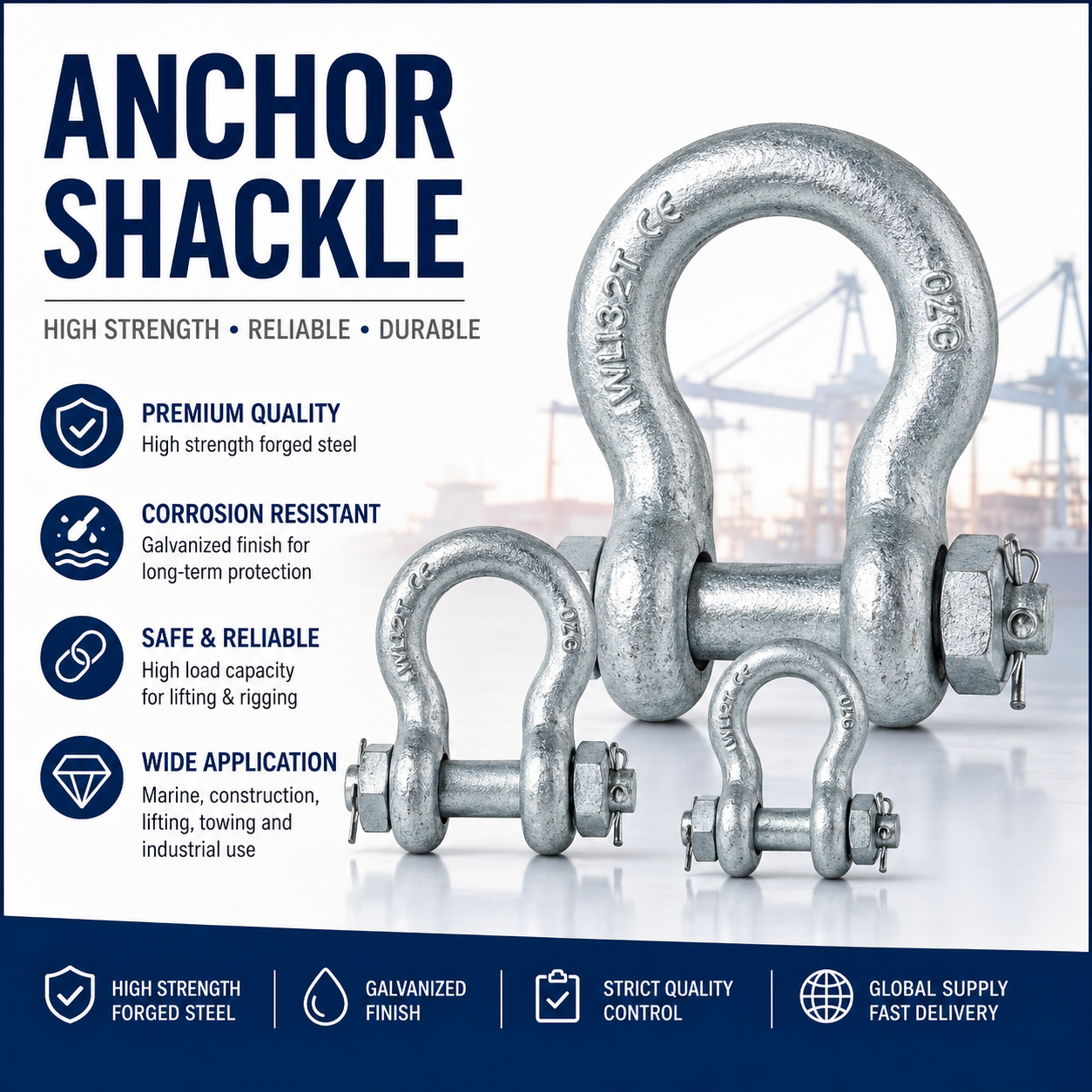 Drop Forged Anchor Shackle | RR-C-271 Heavy Duty Rigging | ASME B30.26 Bow Shackle