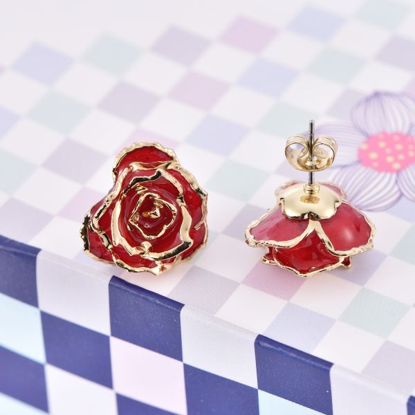 Gold Dipped Rose Earrings Roses Blue Rose Eternal Decoration